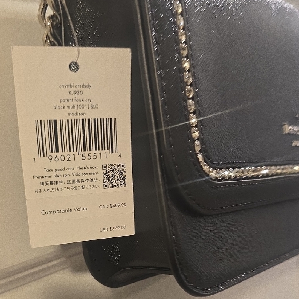 Kate Spade Black Leather Crossbody with Crystal Trim NWT - Picture 3 of 6